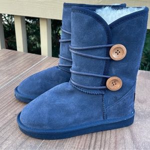 Ukala by Emu Girls AMELIA Blue Suede Leather Button Boots K3